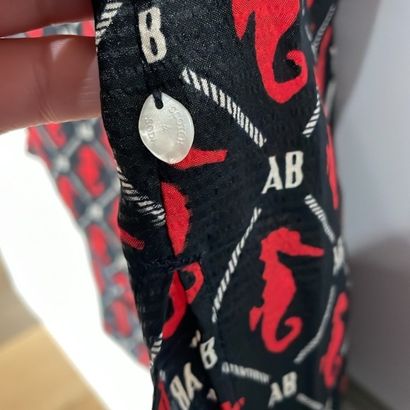 Scotch & Soda Midi Dress Short Sleeves Seahorses Navy Blue Red Waist Tie Size L - Picture 9 of 14